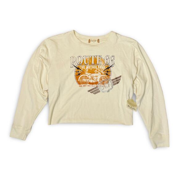 Altar’d State Route 66 Sweatshirt S NWT Rhinestone USA Retro Cream - Picture 1 of 9